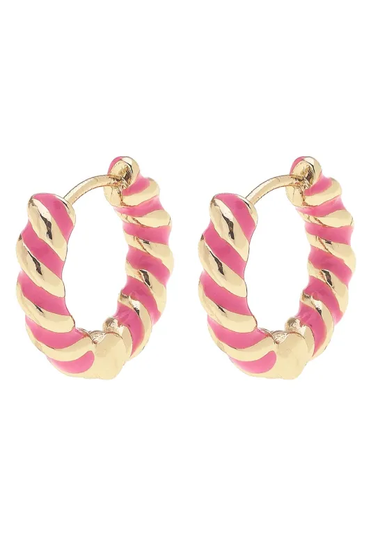 Amber Twisted Enamel Huggie Hoop Earrings in Neon Pink sold by Canvas Style