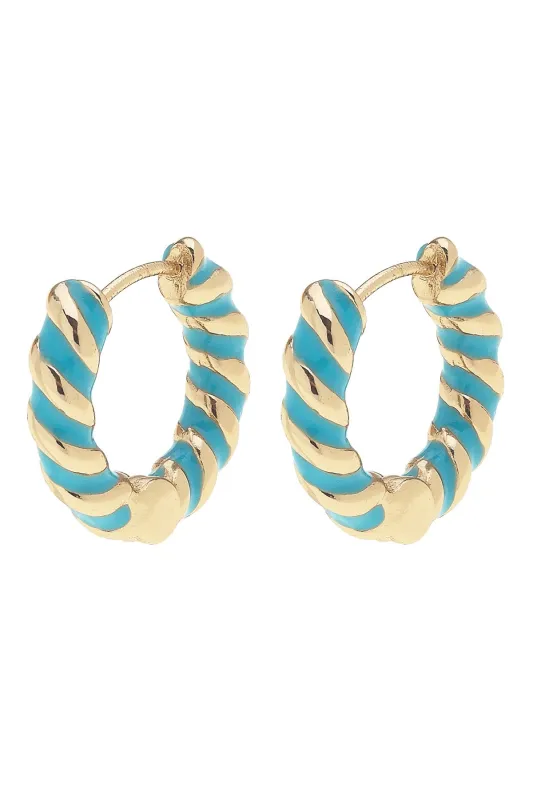 Amber Twisted Enamel Huggie Hoop Earrings in Teal sold by Canvas Style