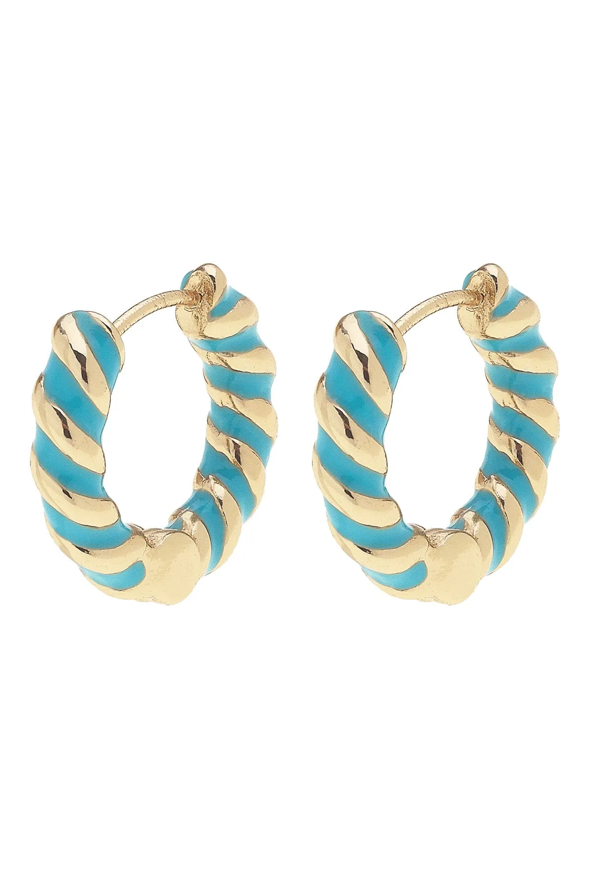 Amber Twisted Enamel Huggie Hoop Earrings in Teal sold by Canvas Style