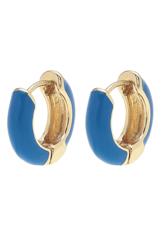 Cici Hinged Enamel Huggie Hoop Earrings in Blue sold by Canvas Style