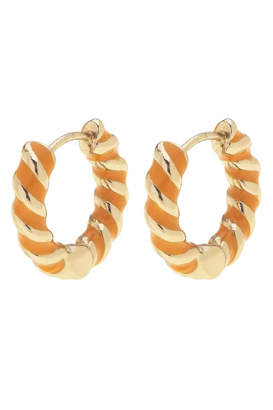 Amber Twisted Enamel Huggie Hoop Earrings in Orange sold by Canvas Style