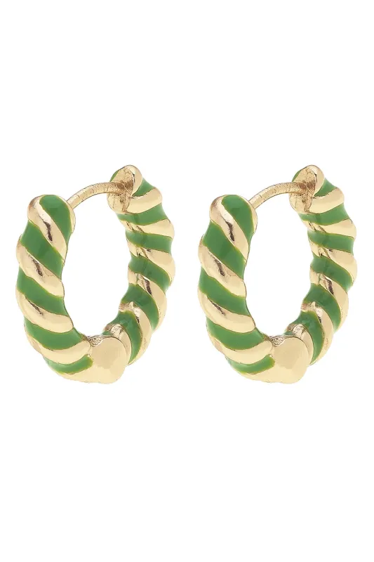 Amber Twisted Enamel Huggie Hoop Earrings in Neon Green sold by Canvas Style