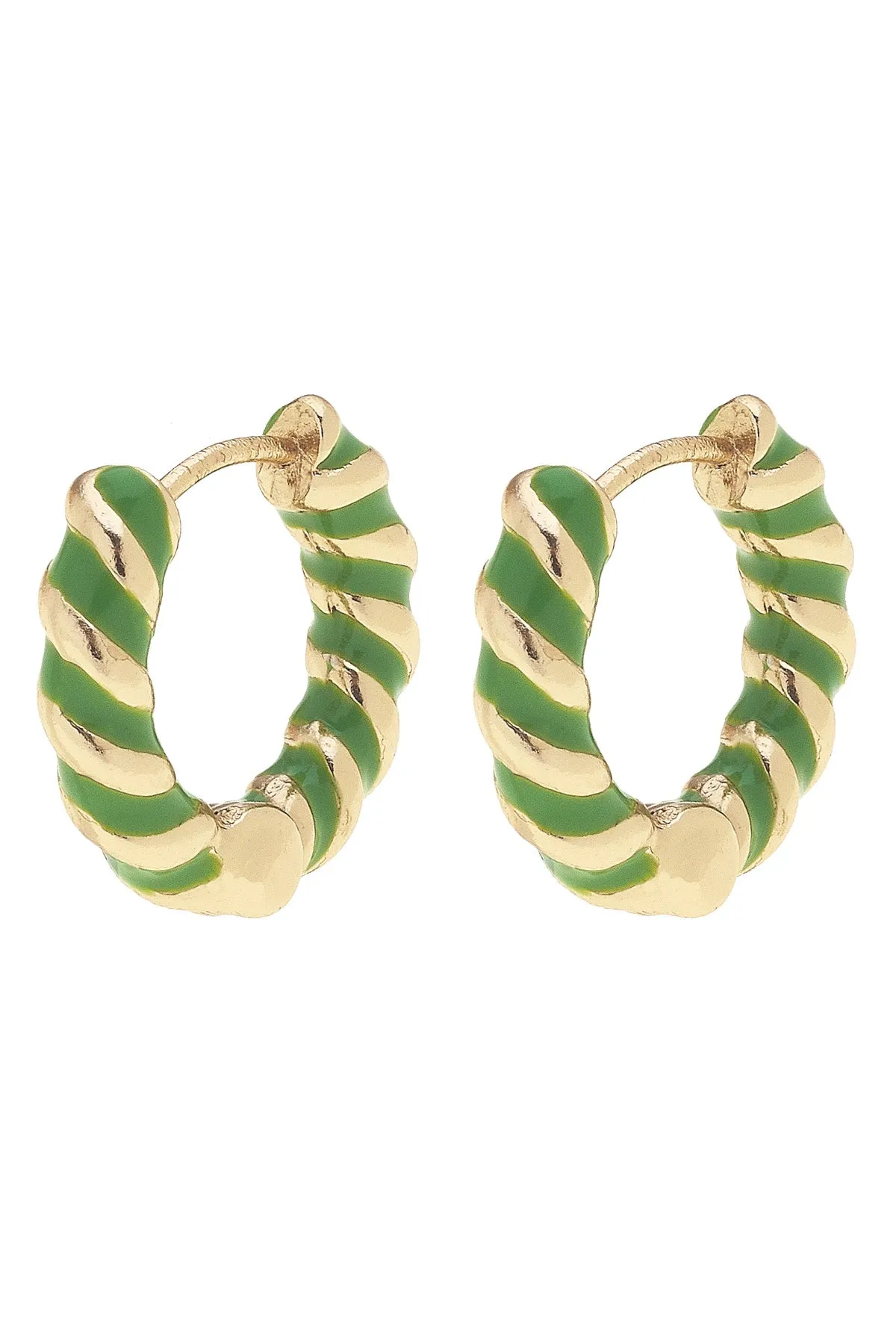 Amber Twisted Enamel Huggie Hoop Earrings in Neon Green sold by Canvas Style