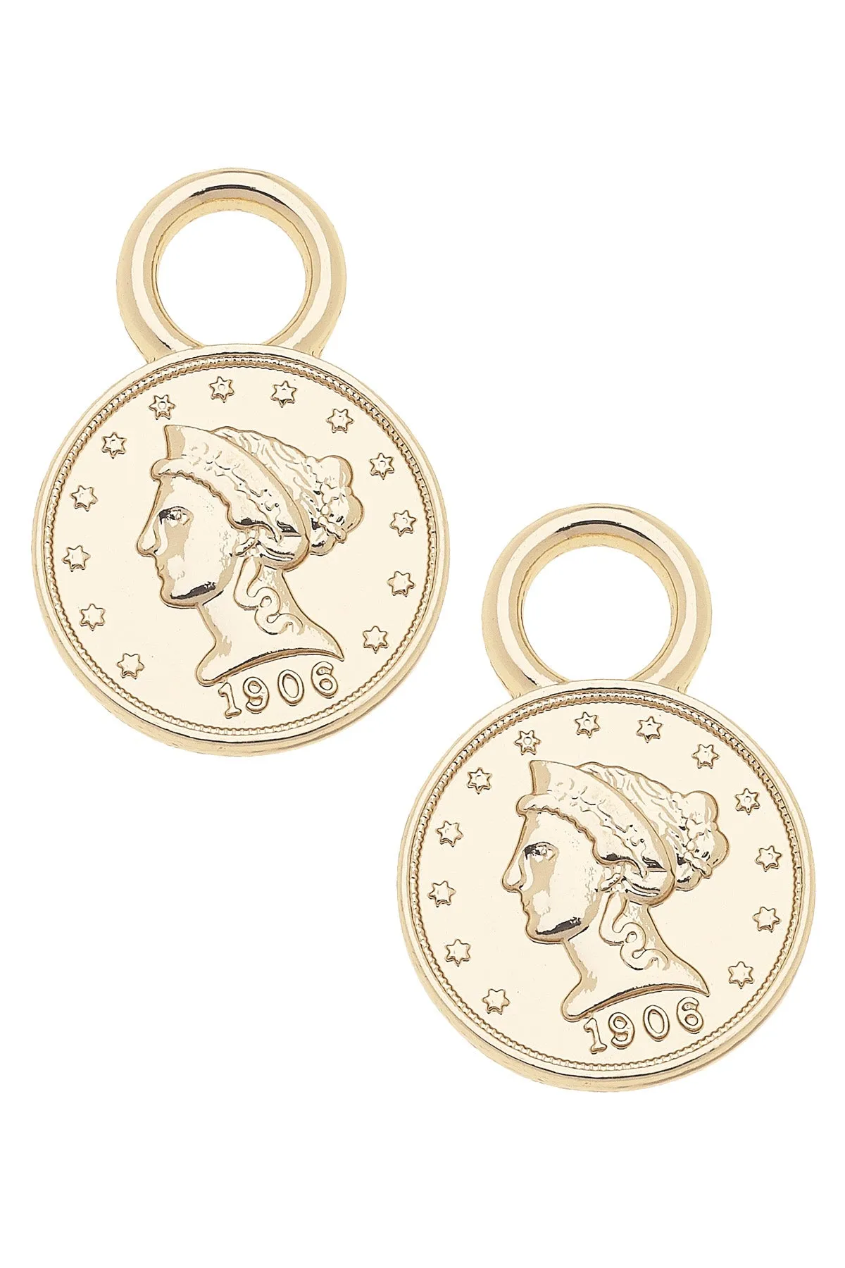 Liberty Coin Huggie Charm (Set of 2) in Shiny Gold sold by Canvas Style