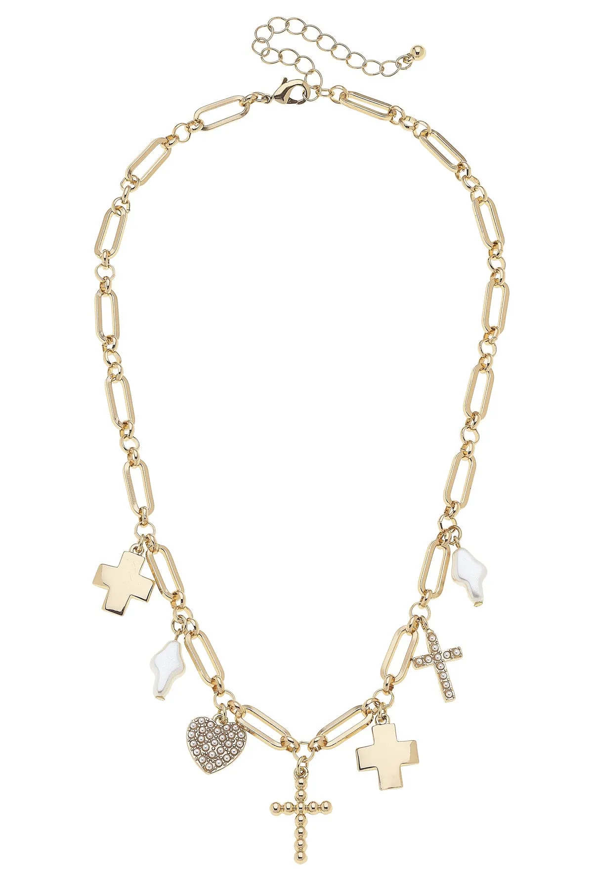 Abigail Multi Cross Charm Necklace in Shiny Gold sold by Canvas Style