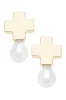 Edith Square Cross Pearl Drop Earrings in Ivory sold by Canvas Style