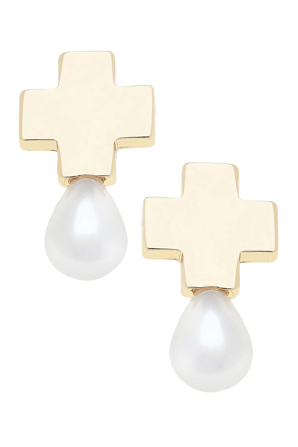 Edith Square Cross Pearl Drop Earrings in Ivory sold by Canvas Style