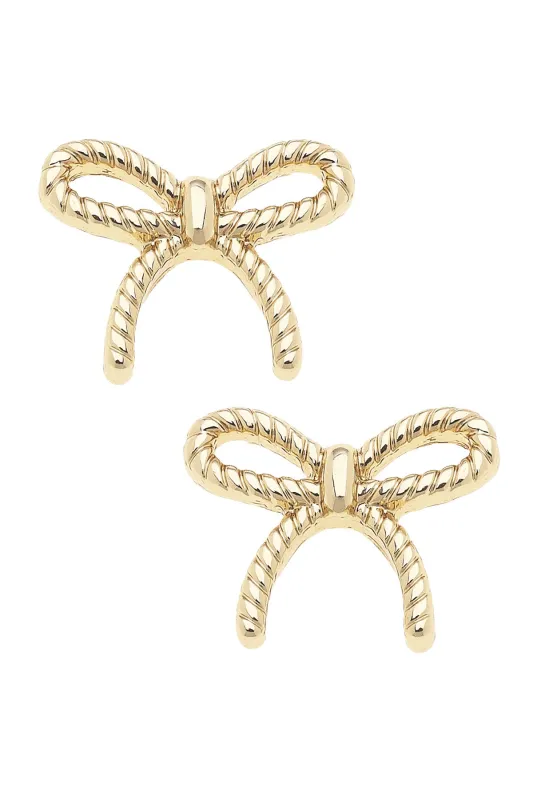 Bessie Rope Bow Stud Earrings in Shiny Gold sold by Canvas Style