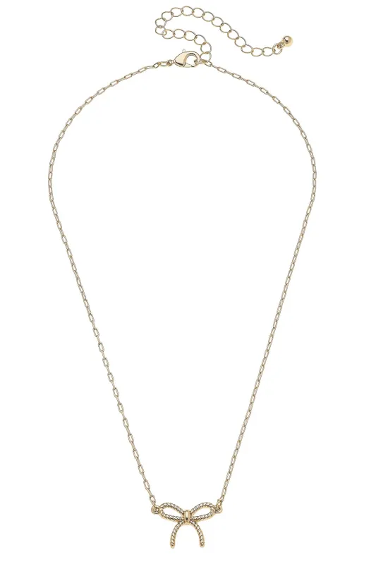 Bessie Rope Bow Necklace in Shiny Gold sold by Canvas Style