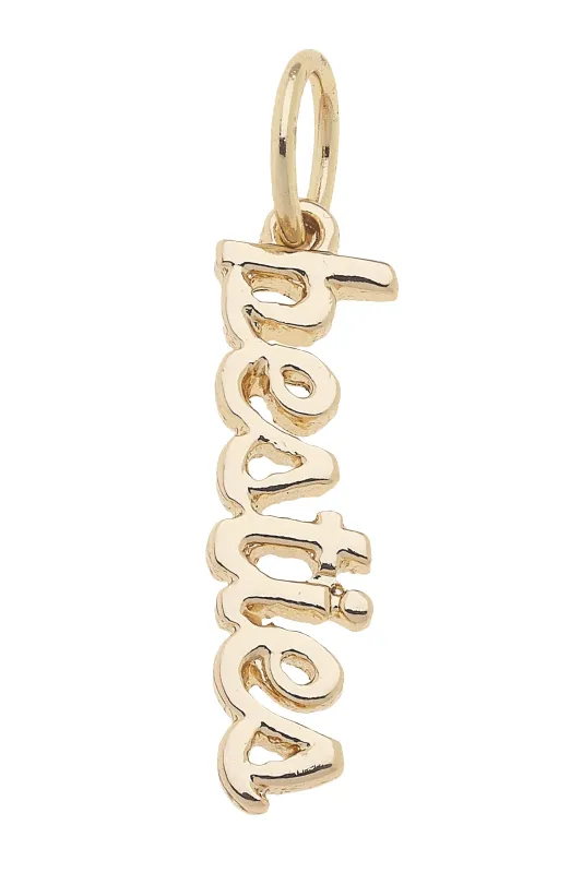 Besties Cursive Script Charm in Shiny Gold sold by Canvas Style