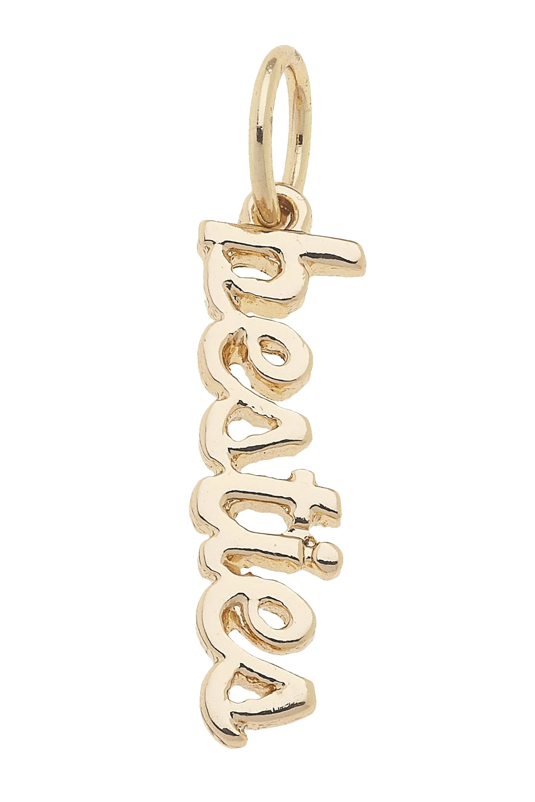 Besties Cursive Script Charm in Shiny Gold sold by Canvas Style
