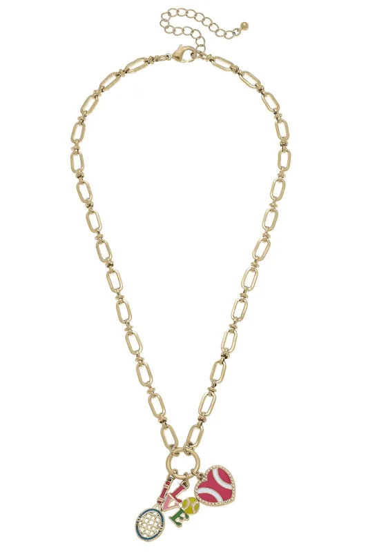 Billie Linked Tennis Charm Necklace in Shiny Gold sold by Canvas Style