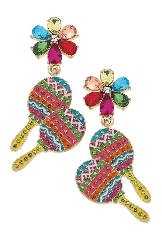 Fiesta Rhinestone Flower Maracas Earrings in Multi sold by Canvas Style