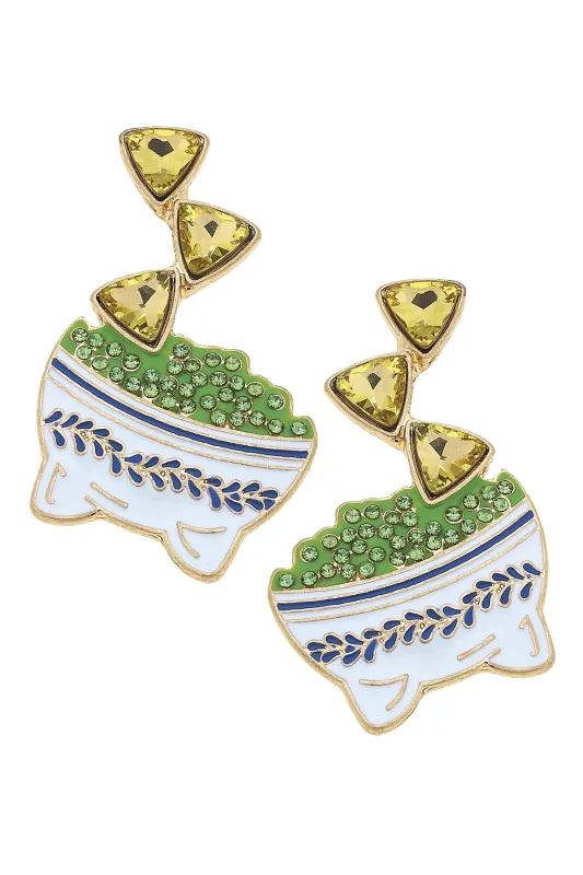 Rhinestone Enamel Chips & Guac Earrings in Green & White sold by Canvas Style