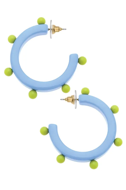 Olivia Studded Resin Hoop Earrings in Light Blue/Lime Green sold by Canvas Style