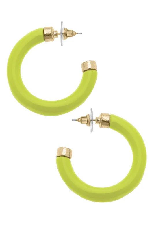 Hillary Resin Hollow Hoop Earrings in Lime Green sold by Canvas Style