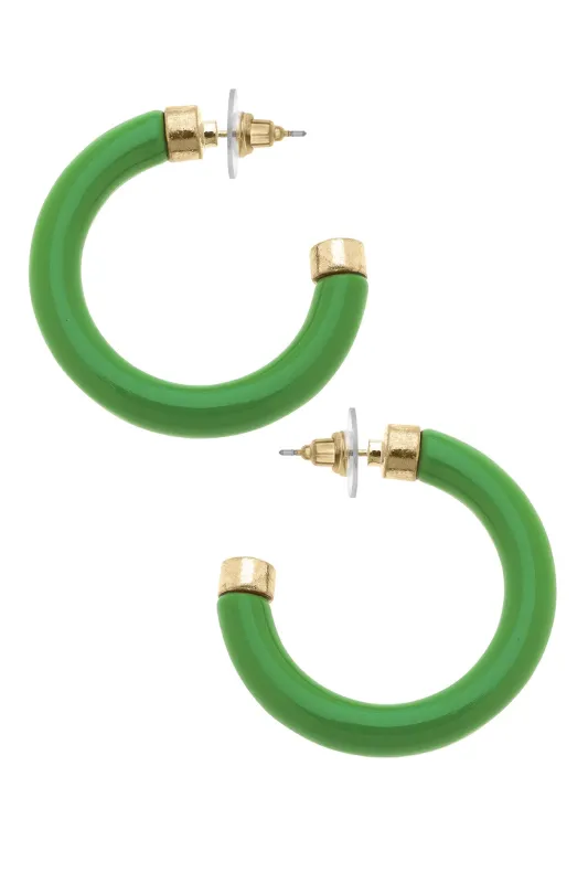 Hillary Resin Hollow Hoop Earrings in Green sold by Canvas Style