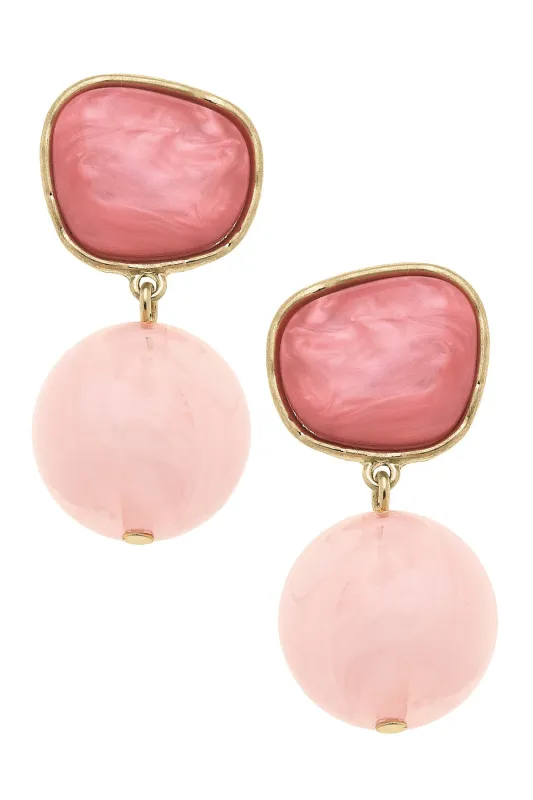 Ophelia Marbled Resin Drop Earrings in Light Pink/Pink sold by Canvas Style