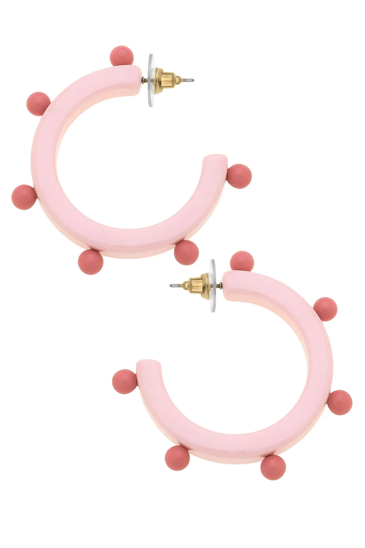 Olivia Studded Resin Hoop Earrings in Light Pink/Pink sold by Canvas Style