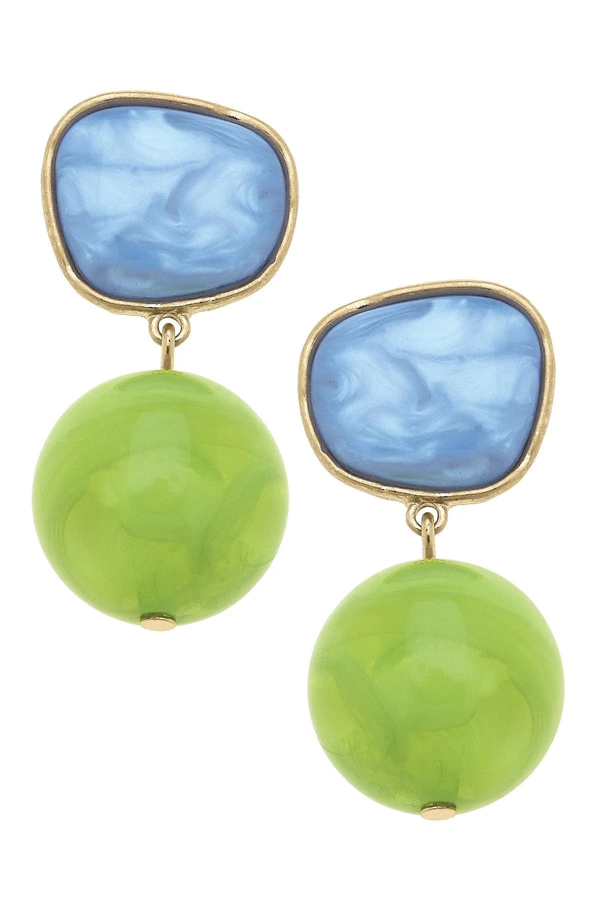 Ophelia Marbled Resin Drop Earrings in Light Blue/Lime Green sold by Canvas Style
