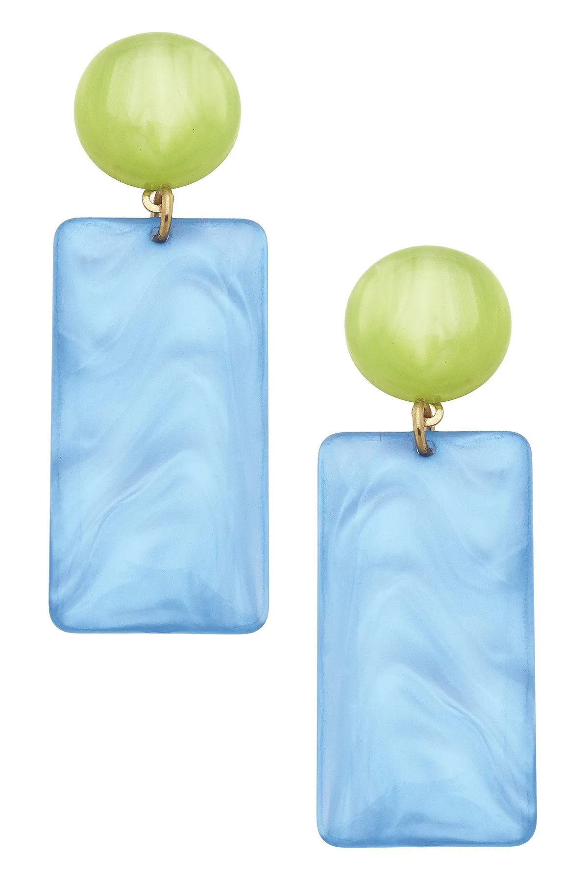 Sophie Marbled Resin Geo Earrings in Light Blue/Lime Green sold by Canvas Style