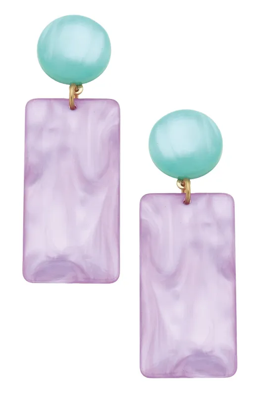 Sophie Marbled Resin Geo Earrings in Lavender/Aqua sold by Canvas Style