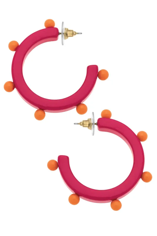 Olivia Studded Resin Hoop Earrings in Fuchsia/Orange sold by Canvas Style