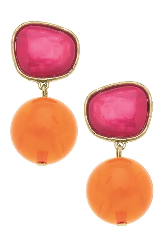 Ophelia Marbled Resin Drop Earrings in Fuchsia/Orange sold by Canvas Style