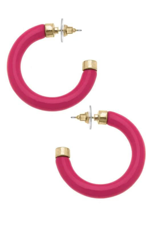 Hillary Resin Hollow Hoop Earrings in Fuchsia sold by Canvas Style
