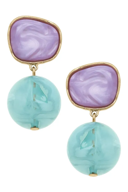 Ophelia Marbled Resin Drop Earrings in Lavender/Aqua sold by Canvas Style