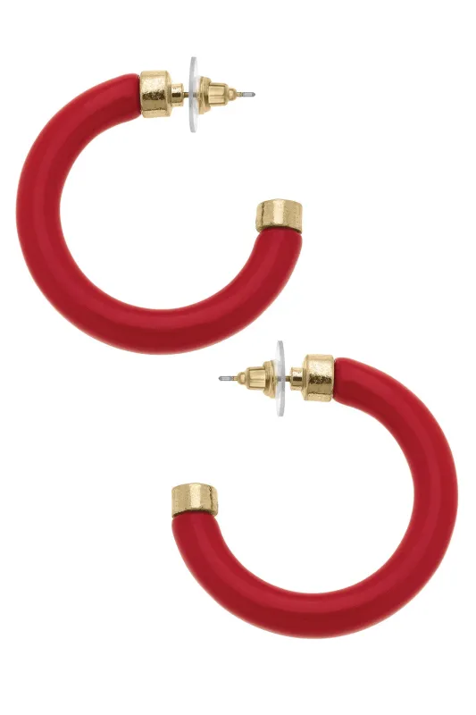 Hillary Resin Hollow Hoop Earrings in Red sold by Canvas Style