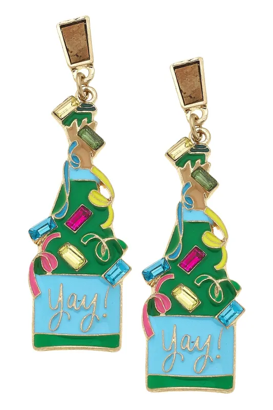 YAY! Birthday Champagne Enamel Earrings in Green & Blue sold by Canvas Style