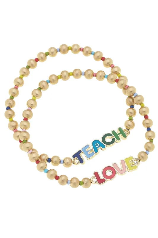 Teach Love Rainbow Ball Bead Stretch Bracelet Set of 2 sold by Canvas Style