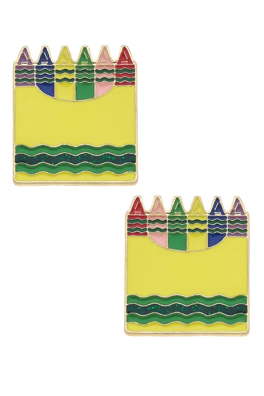 Crayon Box Enamel Stud Earrings in Multi sold by Canvas Style
