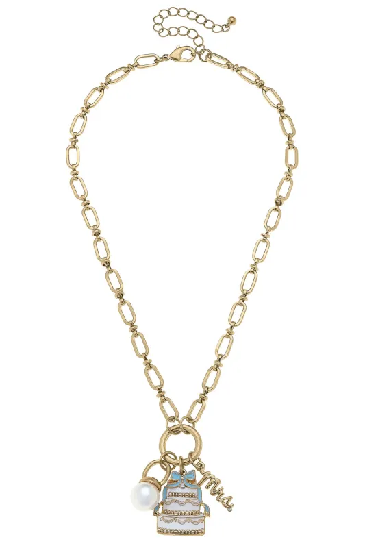Wedding Day Linked Charm Necklace in Shiny Gold made by Canvas Style