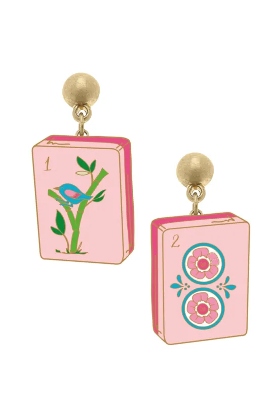 Mahjong Tile Enamel Earrings in Light Pink sold by Canvas Style