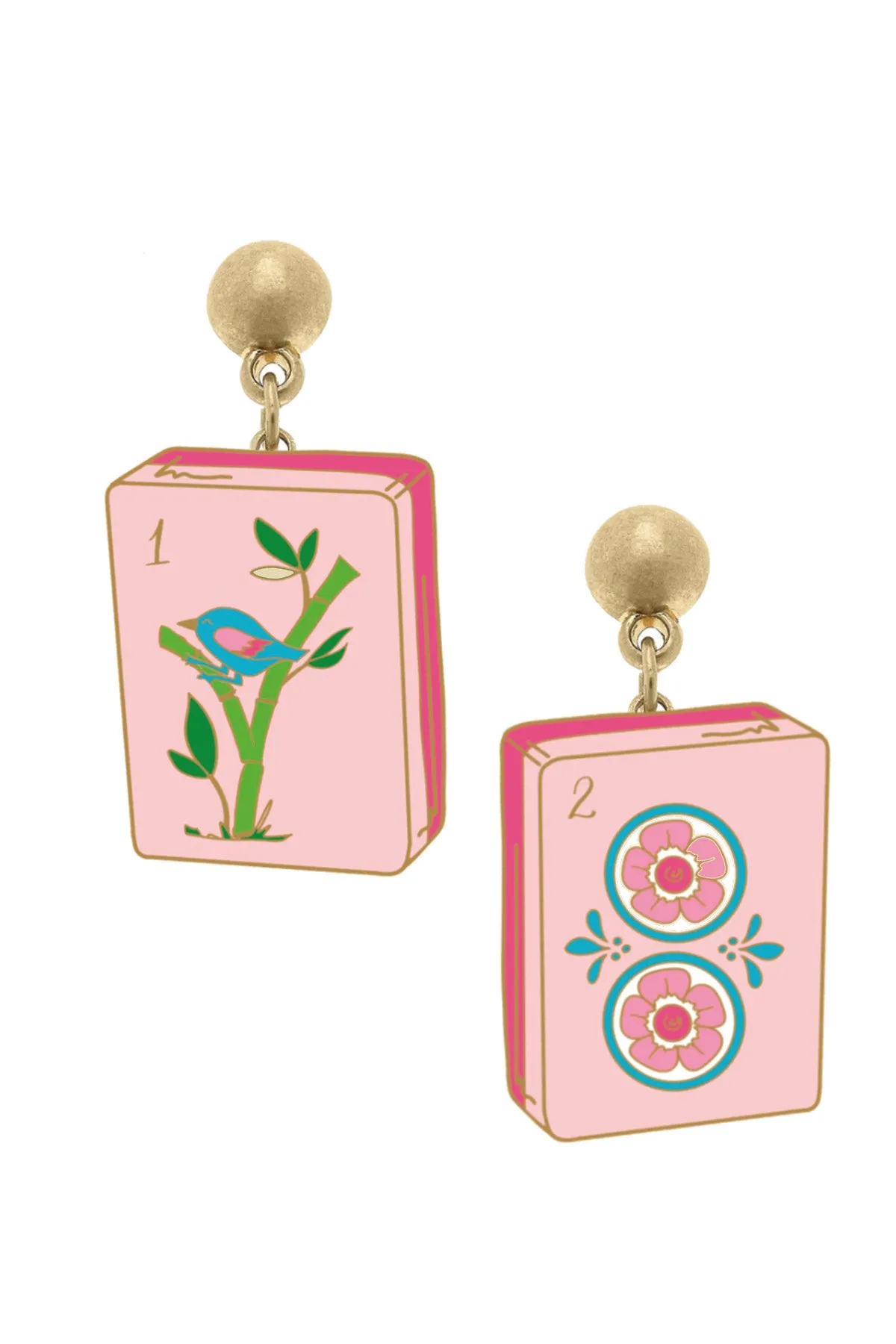 Mahjong Tile Enamel Earrings in Light Pink sold by Canvas Style
