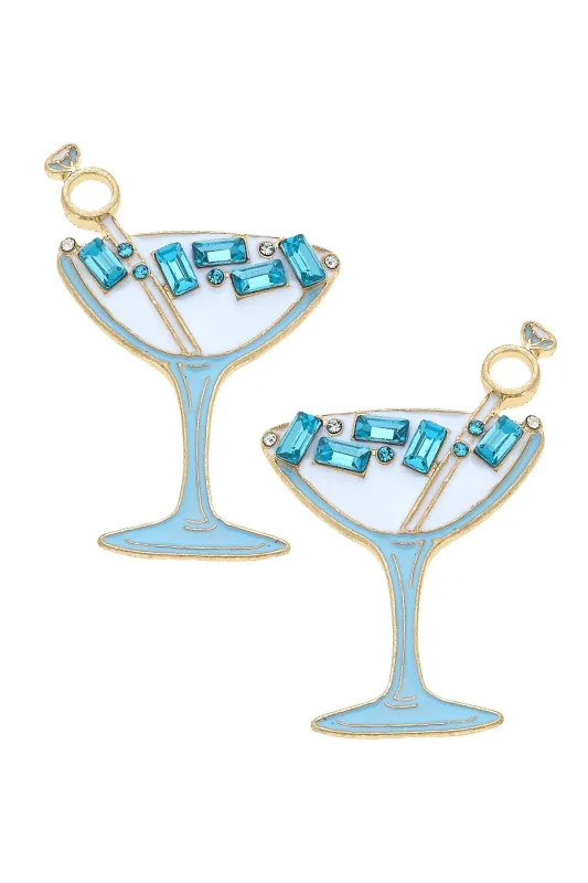 Something Blue Rhinestone Martini Earrings sold by Canvas Style