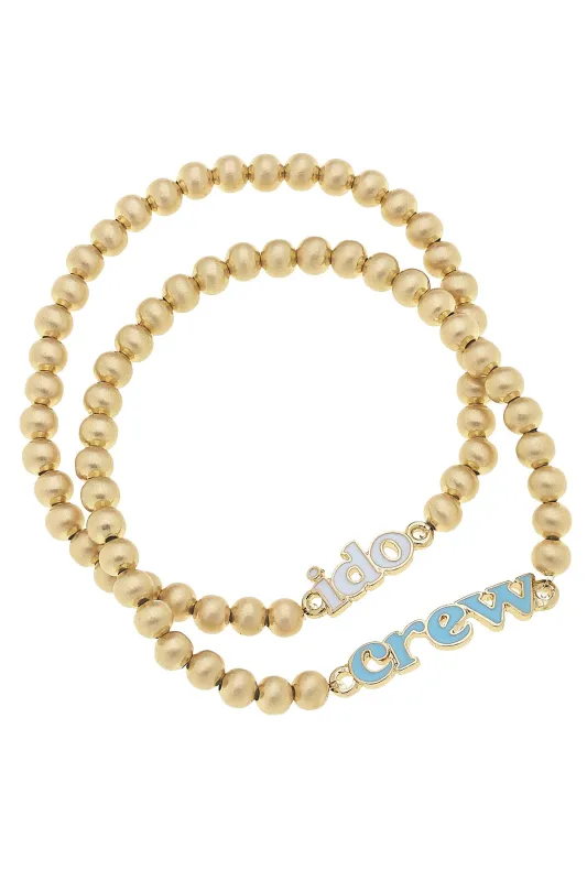 I Do Crew Ball Bead Bracelet Set of 2 in Satin Gold sold by Canvas Style