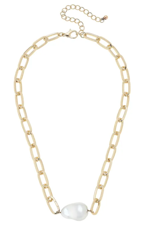 Liza Linked Baroque Pearl Necklace in Shiny Gold sold by Canvas Style
