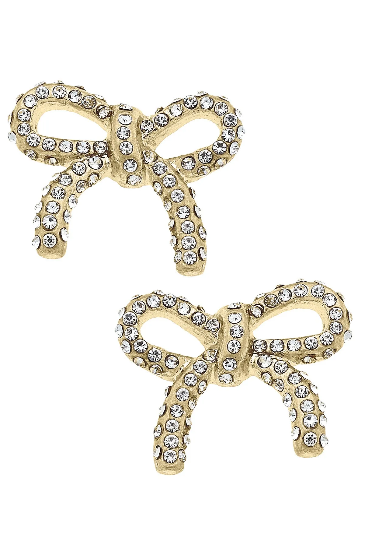 Genevieve Pave Bow Stud Earrings in Shiny Gold sold by Canvas Style