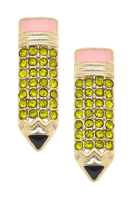 Pave #2 Enamel Pencil Stud Earrings in Yellow sold by Canvas Style
