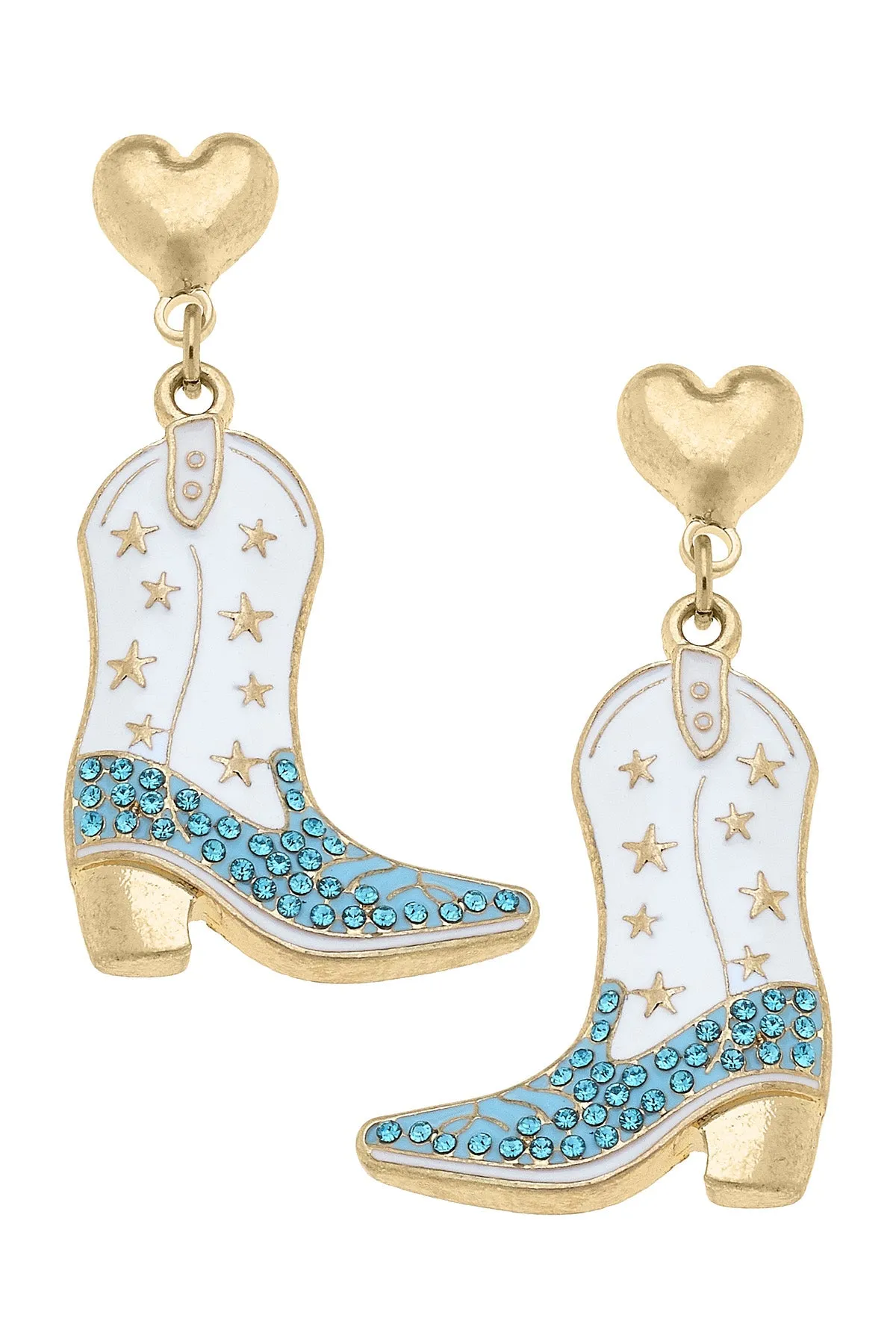 Rhinestone Wedding Boot Earrings in White & Blue sold by Canvas Style