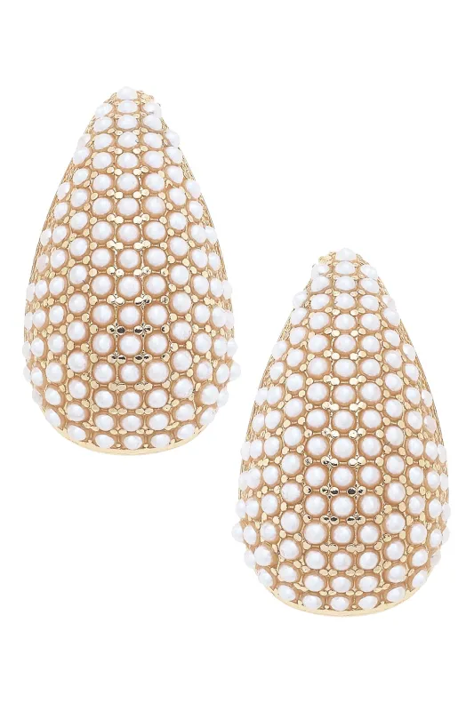 Florence Pearl Pave Sculpted Earrings in Ivory sold by Canvas Style