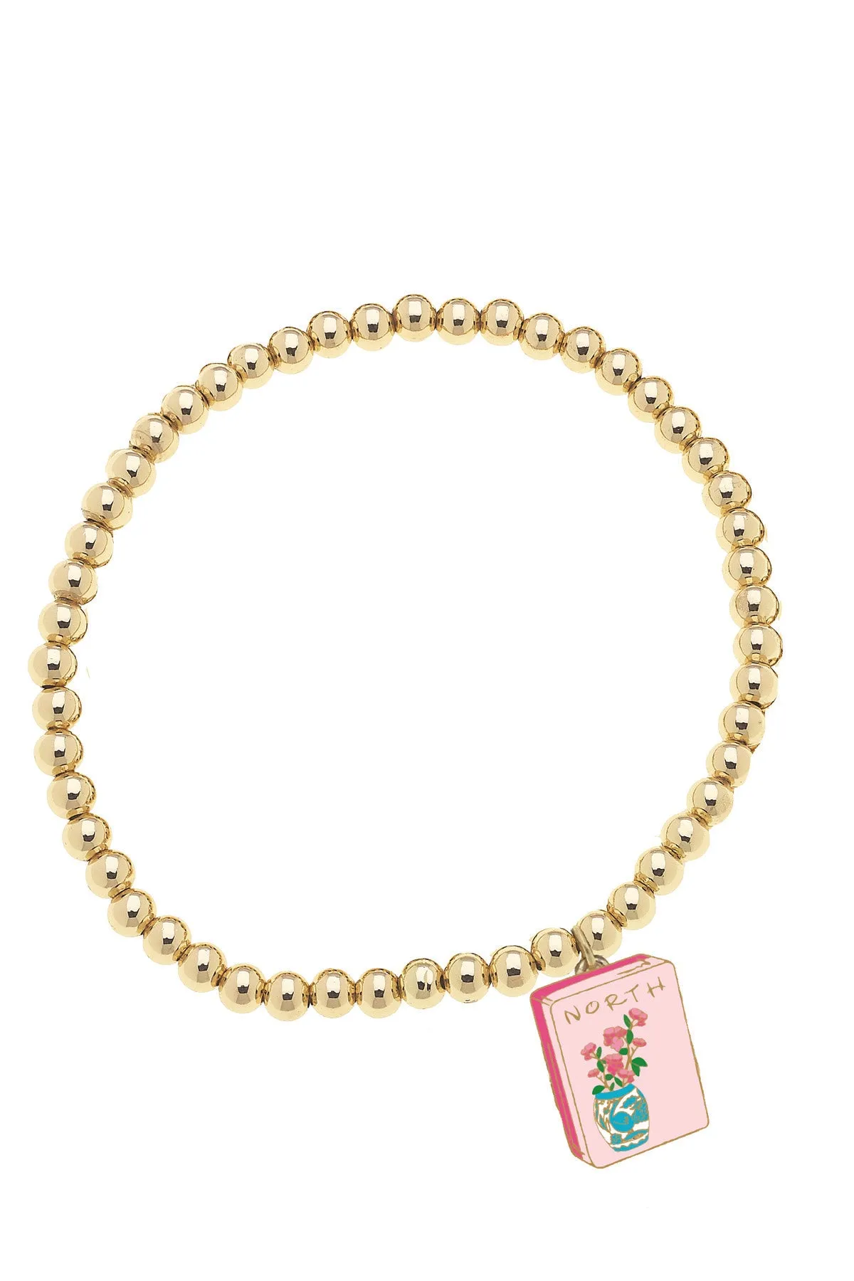 Mahjong Tile Ball Bead Stretch Bracelet in Shiny Gold sold by Canvas Style