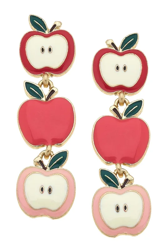 Red Delicious Enamel Apple Earrings in Red sold by Canvas Style