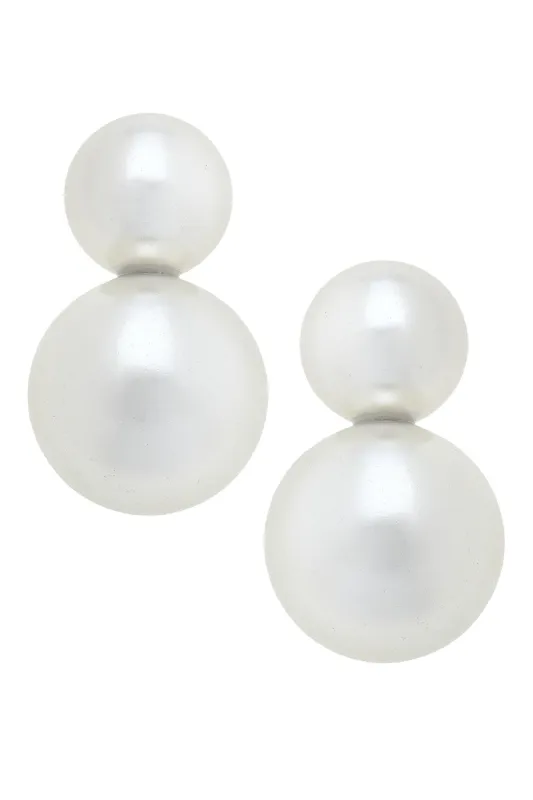 Larissa Double Pearl Statement Stud Earrings in Ivory made by Canvas Style