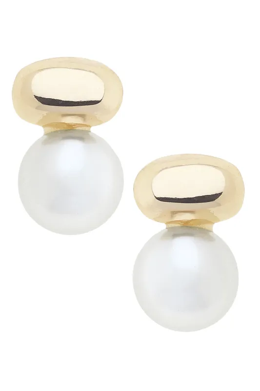 Ashton Pearl Stud Earrings in Ivory & Shiny Gold sold by Canvas Style
