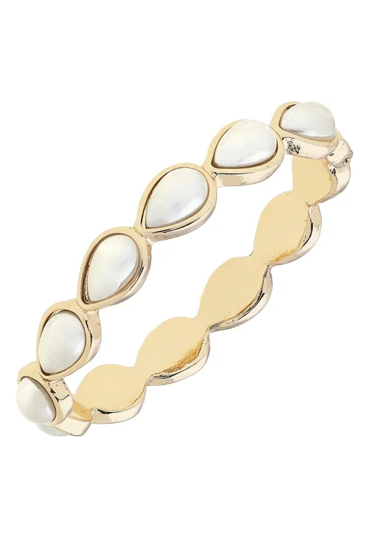 Belle Pearl Teardrop Hinge Bangle in Ivory & Shiny Gold sold by Canvas Style