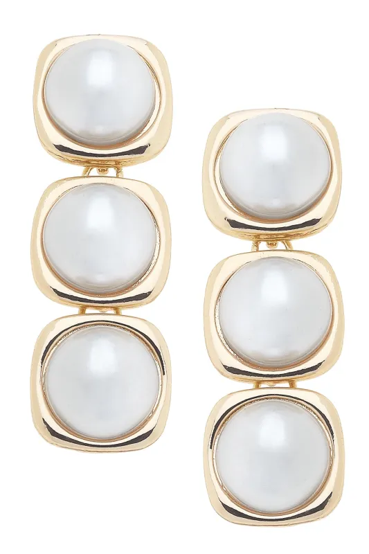 Belle Pearl Cabochon Linked Earrings in Ivory sold by Canvas Style